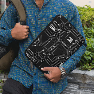 Custom Retro Black White Computer Circuit Board Laptop Sleeve