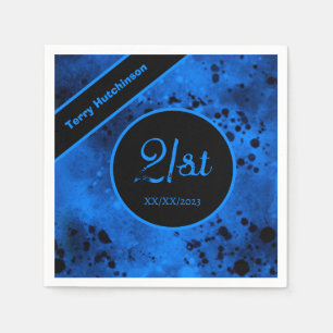 Custom Retro Blue Paint Splatter  Napkin
