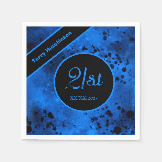 Custom Retro Blue Paint Splatter  Napkin (Front)