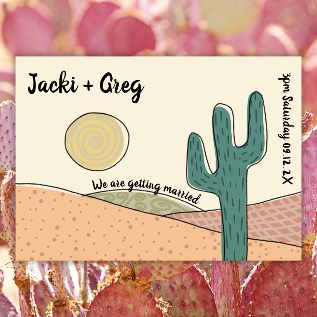 Custom Retro Boho Desert Cactus Wedding  Invitation (Creator Uploaded)
