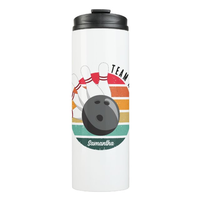 Custom Retro Bowling Pins Team & Player Name  Thermal Tumbler (Front)