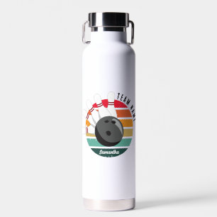 Custom Retro Bowling Pins Team & Player Name  Water Bottle