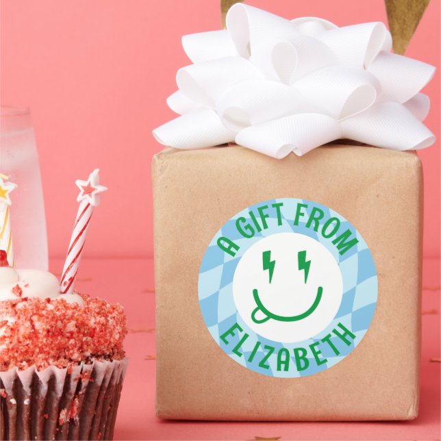 Custom Retro Boys Happy Face Birthday Stickers (Party)