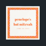 Custom Retro Bright Orange Border Bat Mitzvah Napkin<br><div class="desc">Custom Retro Bright Orange Border Bat Mitzvah Napkins</div>