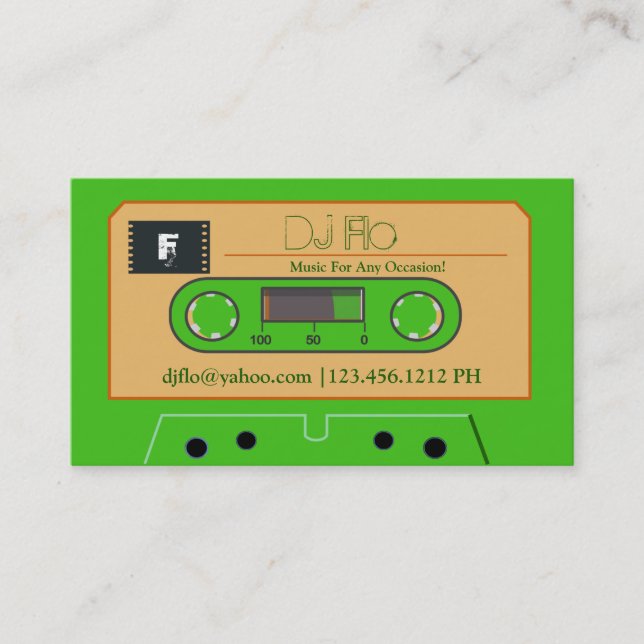 Custom Retro Cassette Tape DJ Business Cards (Front)