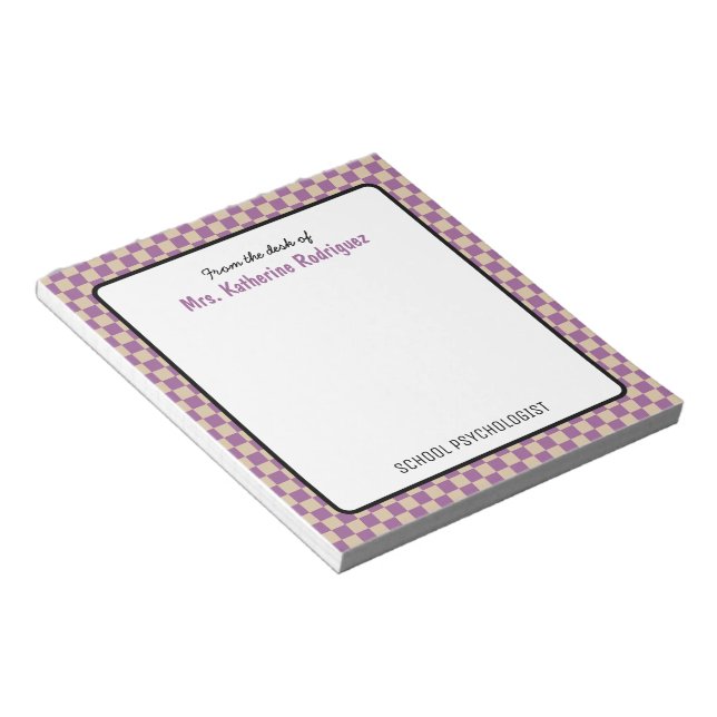 Custom Retro Check Pattern School Psychologist Notepad (Angled)