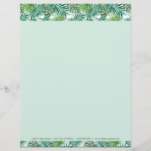 Custom Retro Chic Tropical Green Palm Leaves Custom Letterhead (Front)