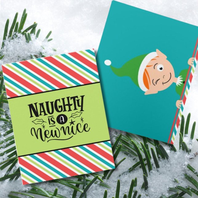 Custom Retro Christmas "Naughty is a New Nice" Card (Christmas Card)