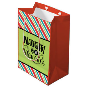 Custom Retro Christmas "Naughty is a New Nice" Medium Gift Bag