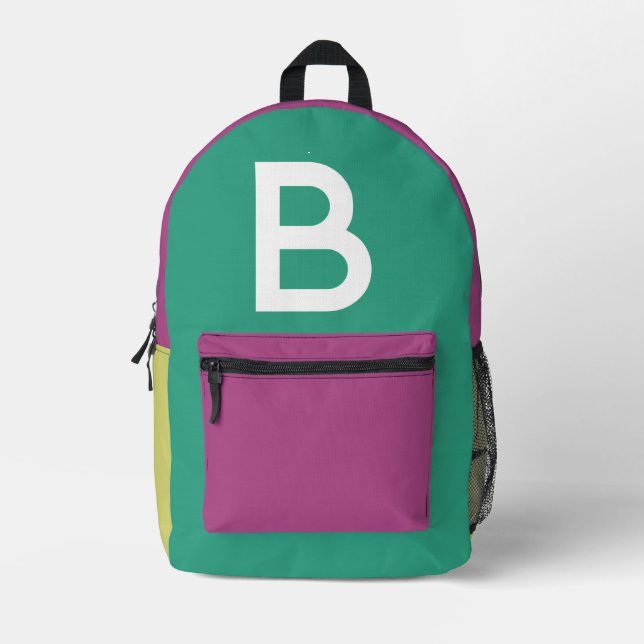 Custom Retro Colour Block Initial Backpack (Front)