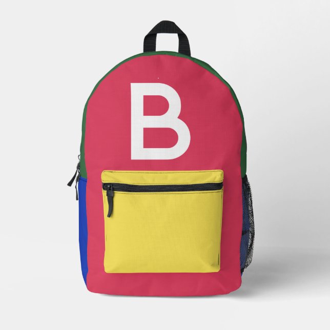Custom Retro Colour Block Initial Backpack (Front)