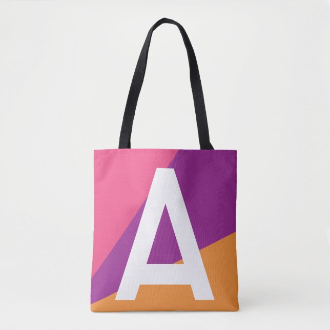 Custom Retro Colour Block Monogram Tote Bag (Front)
