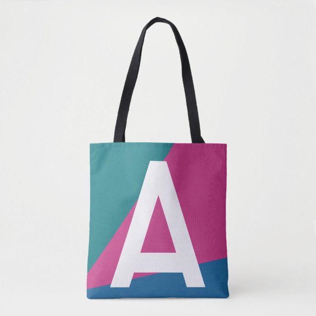 Custom Retro Colour Block Monogram Tote Bag (Front)