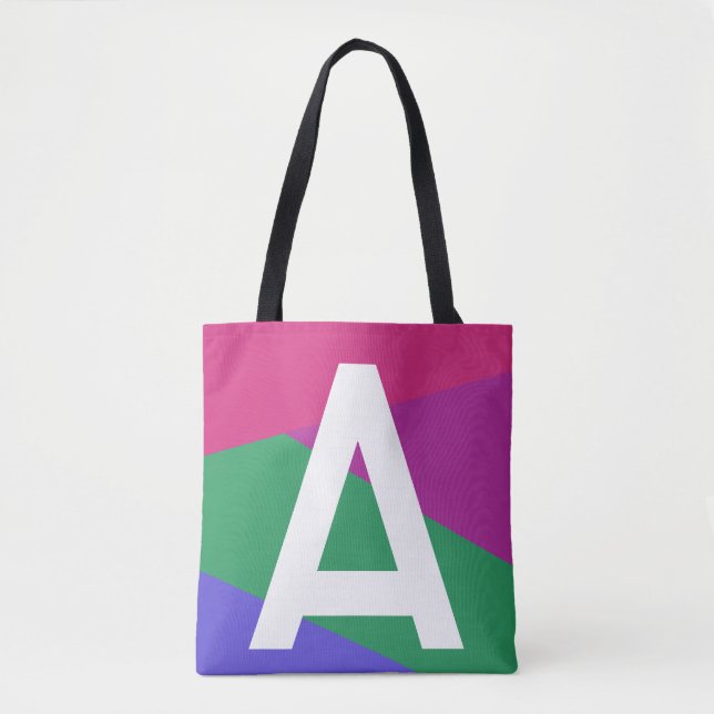 Custom Retro Colour Block Monogram Tote Bag (Front)