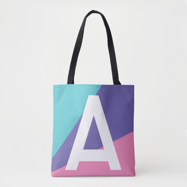 Custom Retro Colour Block Monogram Tote Bag (Front)