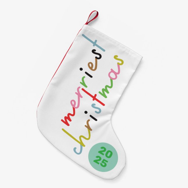 custom retro colourful merriest christmas small christmas stocking (Front (Hanging))