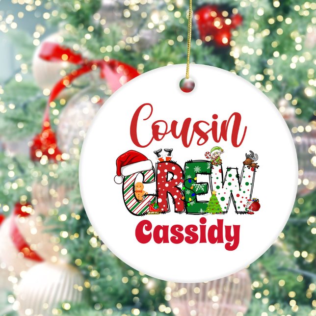 Custom  Retro Cousin Crew Christmas  Ceramic Ornament (Creator Uploaded)