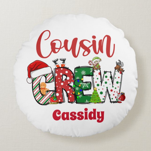 Custom  Retro Cousin Crew Christmas  Round Cushion (Front)