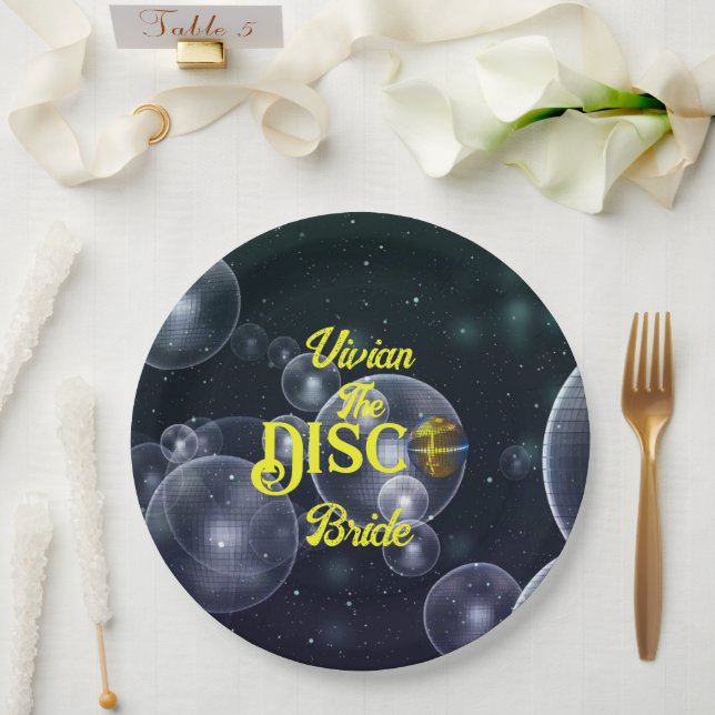 Custom  Retro Disco Bachelorette Party Disco Bride Paper Plate (Wedding)
