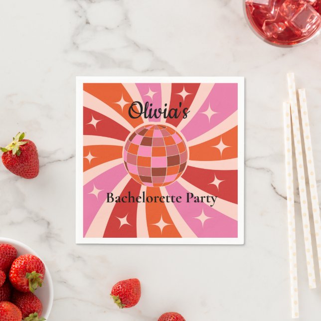 Custom Retro Disco ball Bachelorette party  Napkin (Insitu)