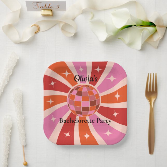 Custom Retro Disco ball Bachelorette party  Paper Plate (Wedding)