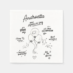 Custom Retro Doodle Modern Balloon Happy Birthday  Napkin
