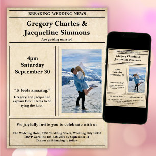 Custom Retro Elegant Newspaper Photo Quote Wedding Invitation