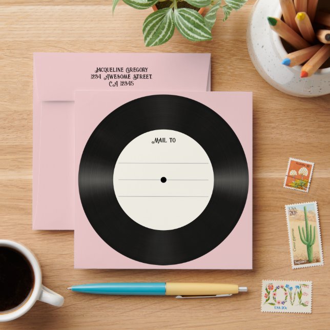 Custom Retro Faux Vinyl Record Music  Envelope (Desk)