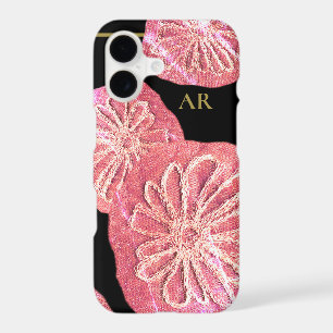 Custom Retro Floral Black Peach Flower Embroidery 