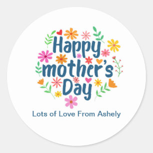 Custom Retro Floral Happy Mothers Day  Classic Round Sticker