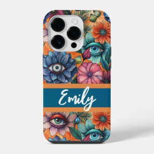 Custom Retro Floral Pattern iPhone 14 Pro Case