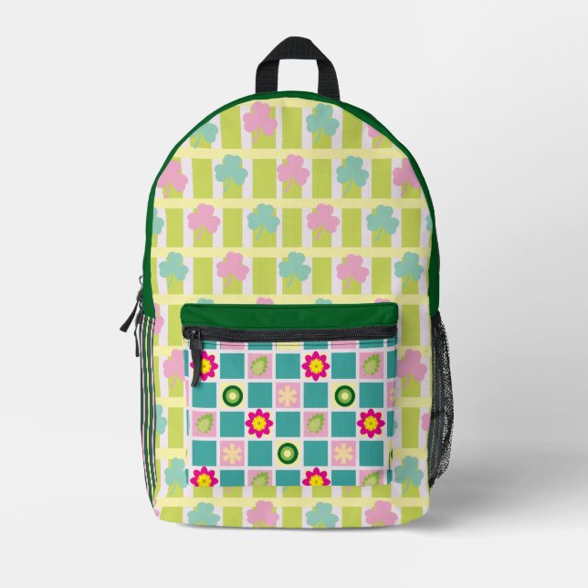 Custom Retro Floral Pattern Personalised Kids Back Printed Backpack (Front)