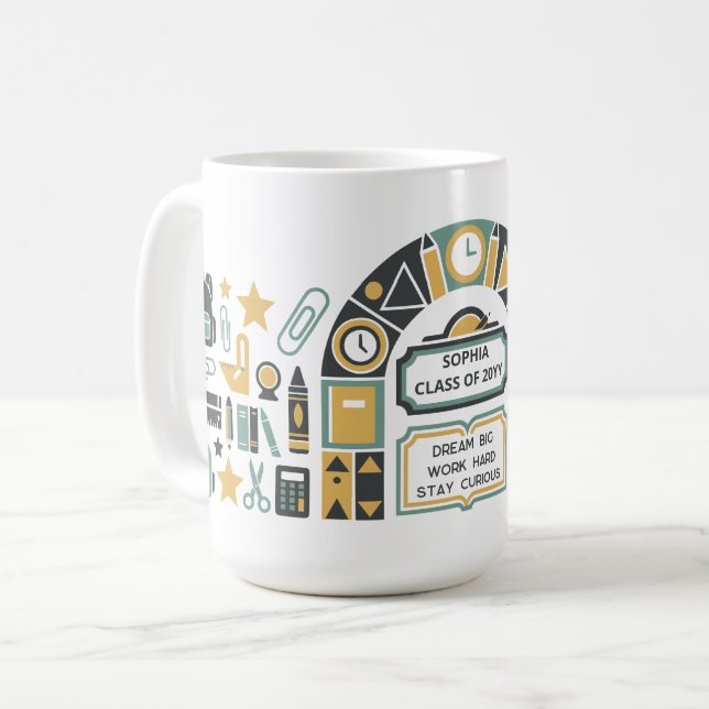 Custom Retro Geometric School Arch Graduation Coffee Mug (Front Left)