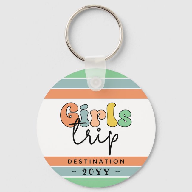 Custom Retro Girls Trip | Girls weekend Getaway Key Ring (Front)