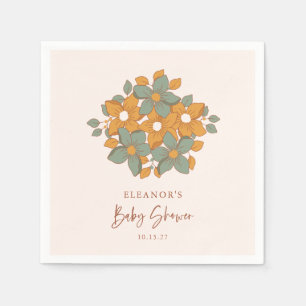 Custom Retro Gold Floral Minimalist Baby Shower Napkin