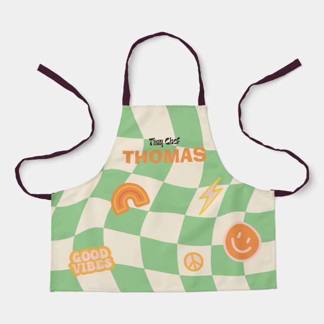 Custom Retro Groovy Checkerboard Customizable Name Apron (Front)