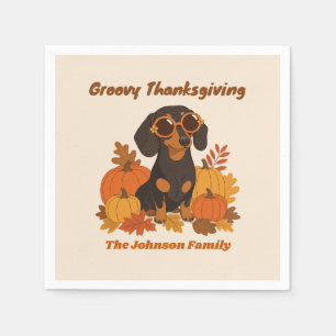 Custom Retro Groovy Dachshund Thanksgiving Napkin