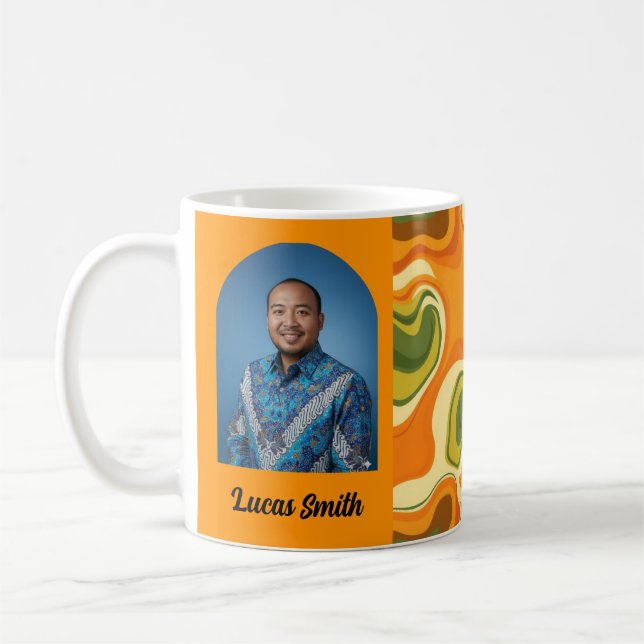 Custom Retro Groovy Swirl Abstract Orange Green Coffee Mug (Left)