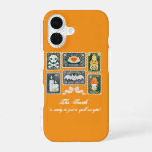 Custom Retro Halloween Spooky Season Pumpkin Stamp iPhone 16 Case