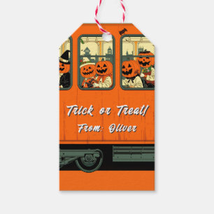 Custom Retro Halloween Train Kids Trick or Treat Gift Tags