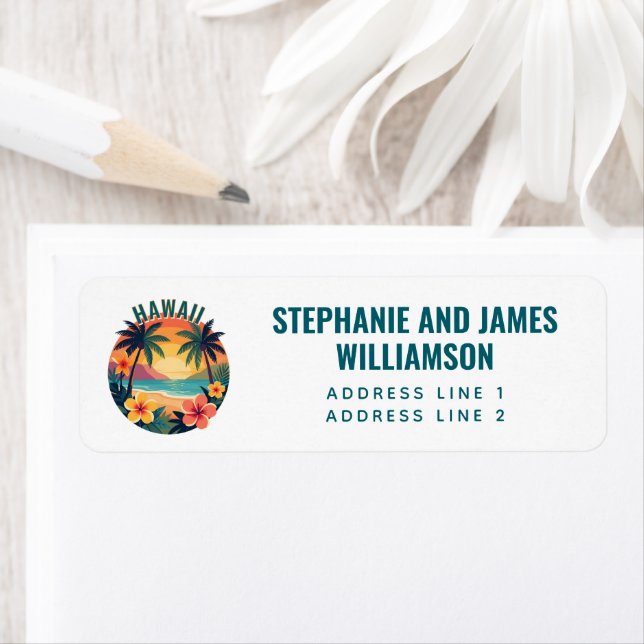 Custom Retro Hawaii Tropical Beach  Return Address Label (Insitu)