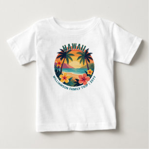 Custom Retro Hawaii Tropical Vacation Family Trip Baby T-Shirt