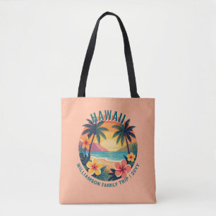 Custom Retro Hawaii Tropical Vacation Family Trip Tote Bag