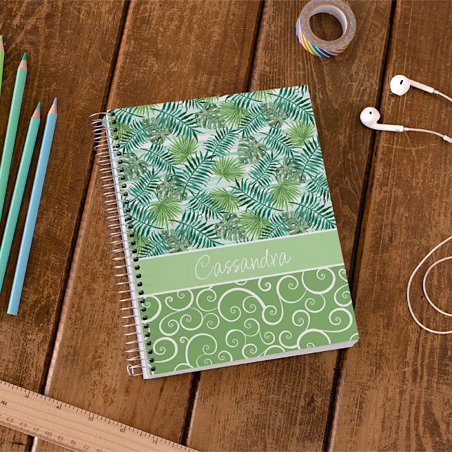 Custom Retro Hip Tropical Green Palm Leafs Pattern Notebook (Creator Uploaded)