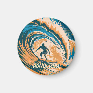 Custom Retro Honolulu Hawaii Surfer Surfing Ocean Magnet