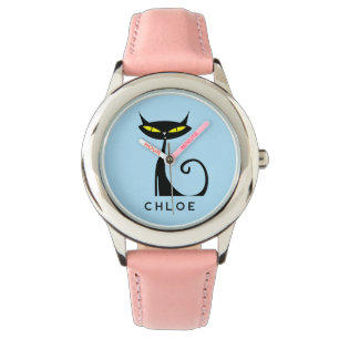Custom Retro Mid Century Modern Atomic Black Cat Watch