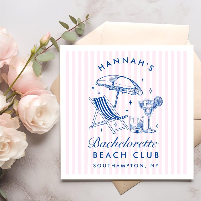 Custom Retro Modern Bachelorette Blue & Pink Napkin (Creator Uploaded)