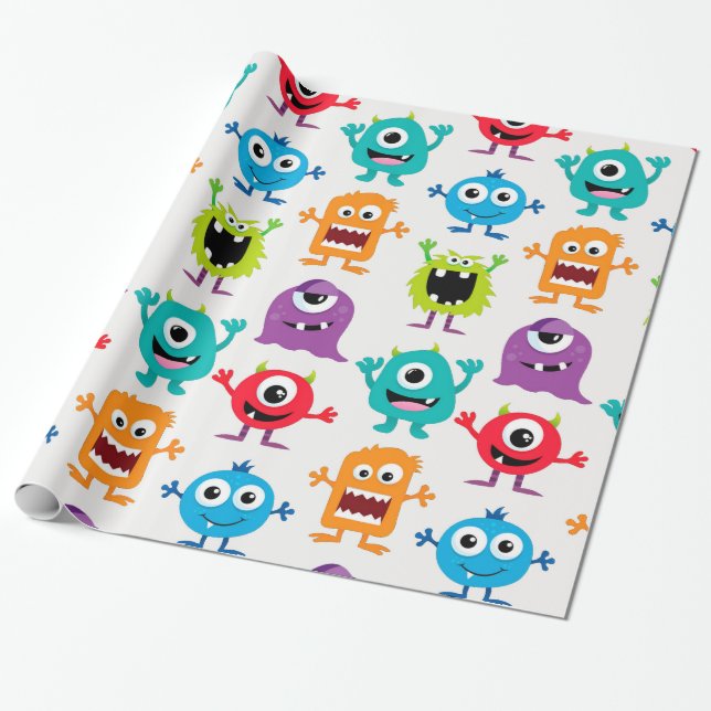 Custom Retro Monster Alien Wrapping Paper (Unrolled)