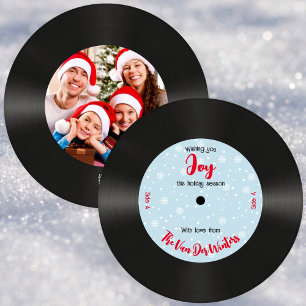 Custom Retro Music Record Joy Photo Holiday Card