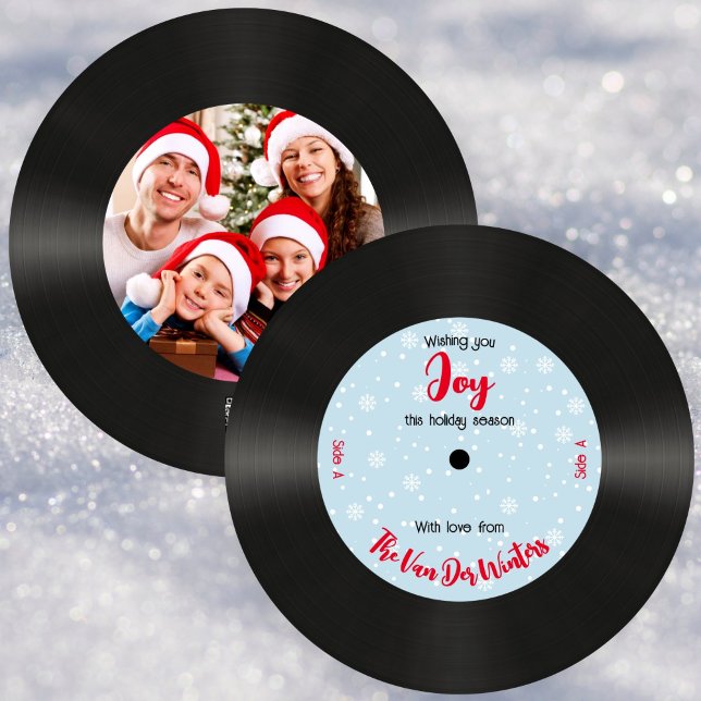 Custom Retro Music Record Joy Photo  Holiday Card (Creator Uploaded)
